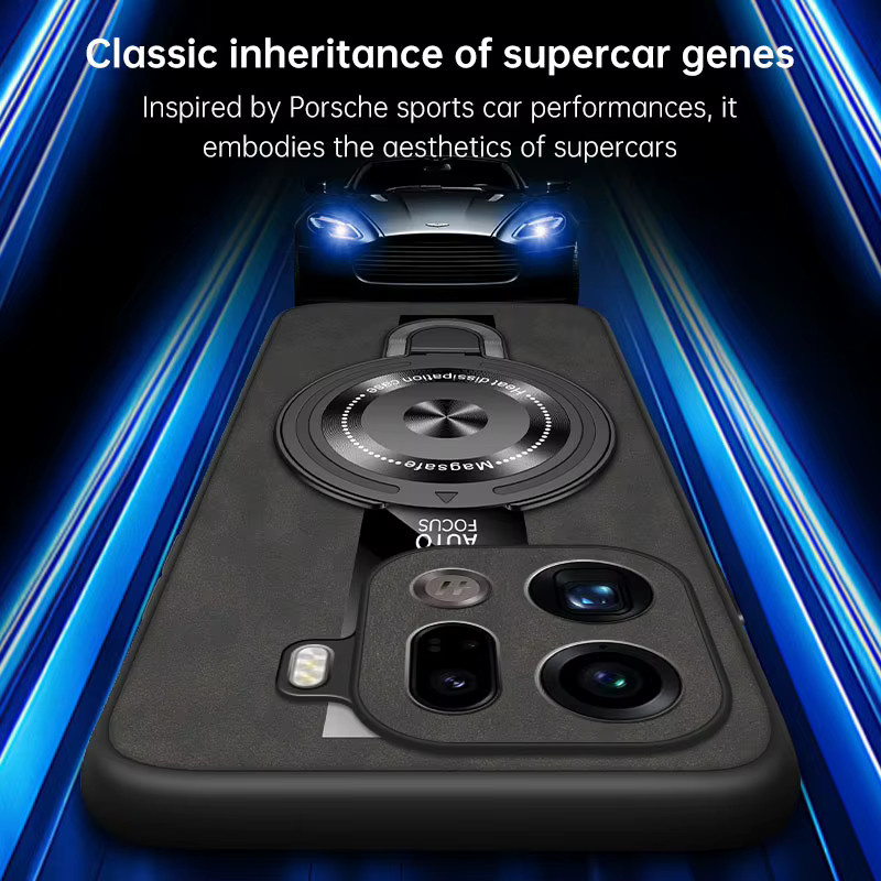 Schaffell Lederhülle mit magnetischem Ring-Ständer und kabellosem Laden für OPPO Find X9 und OPPO Find X9 Pro, Farbe: Grün - Bild 4