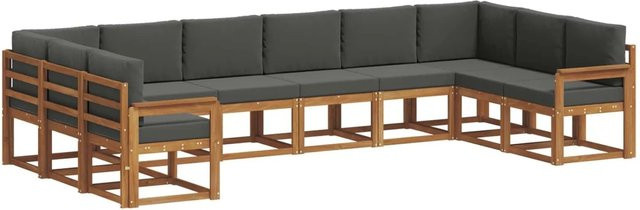 vidaXL Outdoor-Sofagarnitur aus Akazienholz in L-Form mit 10-teiligem Set, Farbe Anthrazit und Natur, inklusive wetterfester Kissen - Bild 1