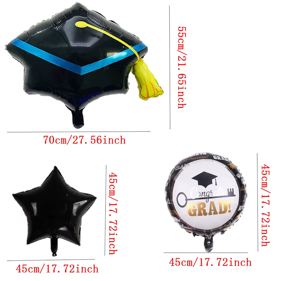 5-teiliges Set Folienballons Congrats Grad mit Doktorhut in Schwarz und Multicolour für deine Abschlussfeier-Dekoration - Bild 3