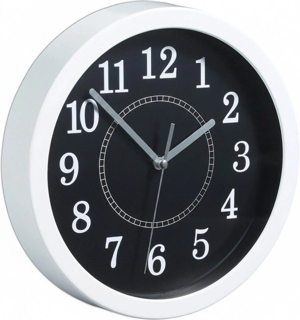 Relaxdays Wanduhr rund aus Kunststoff und Metall in Weiß mit Sekundenzeiger und analogem Quartzwerk, Durchmesser: 20 cm - Bild 1