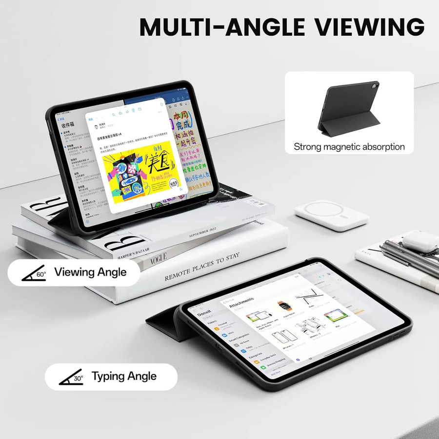 QIJUN Dreifach faltbare Flip-Hülle für iPad Mini 6 A2568 und iPad Mini 7 A2995 8,3 Zoll in Grau mit magnetischem Ständer und Auto-Wake Funktion aus PU-Leder - Bild 3