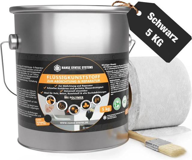 HSS Flüssigkunststoff Abdichtungs- und Reparatur-Set aus MS-Polymer in Schwarz, 5 kg - Bild 1