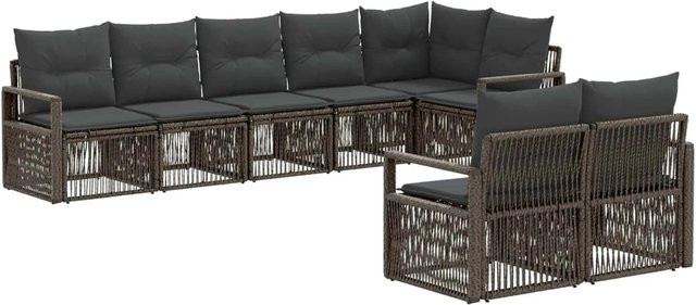vidaXL Gartensofa-Set 8-teilig aus Poly-Rattan in Grau mit Polsterkissen und wetterfestem Metallgestell - Bild 1