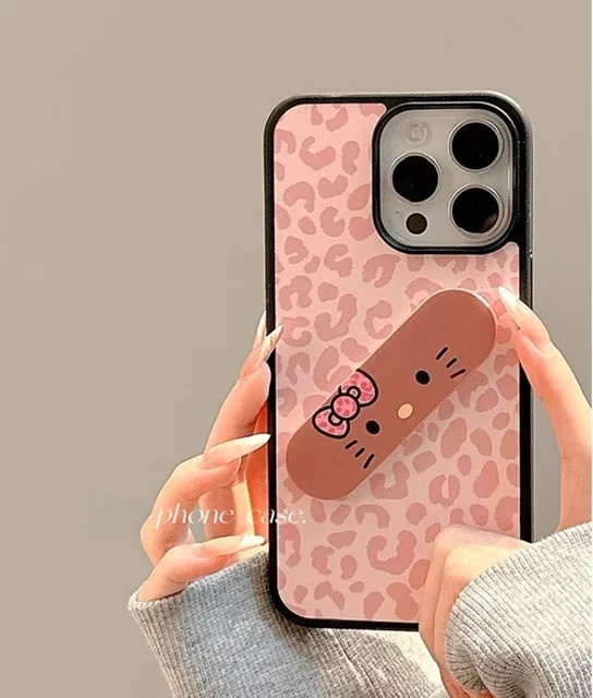 Sanrio Hello Kitty Handyhülle mit Leopardenmuster und Ständer-Halterung für iPhone 17, 16, 15, 14 Pro Max in Pink, stoßfeste Schutzhülle - Bild 1