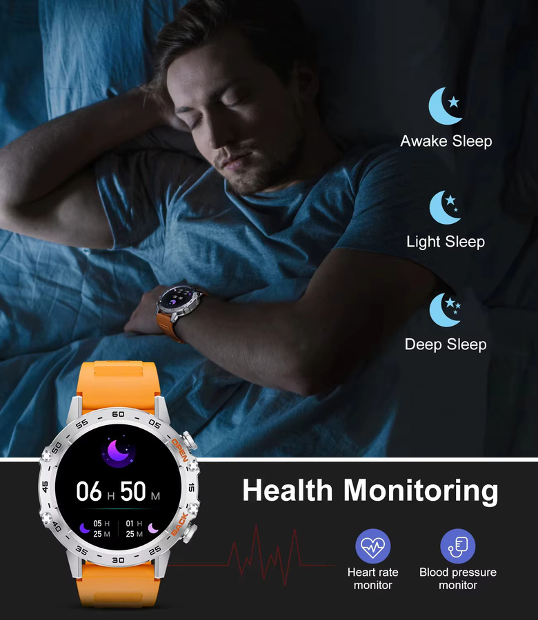 LIGE Smartwatch, 1,39 Zoll, Schwarz, Silikon, Herren - Bild 3