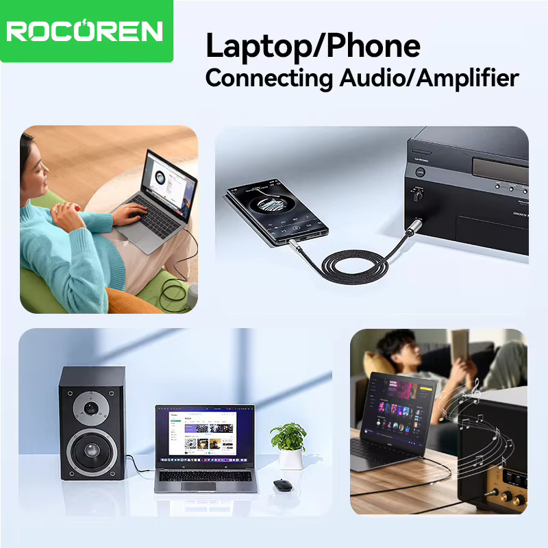 Rocoren Audio-Klinkenkabel 3,5 mm auf 6,5 mm Stecker auf Stecker in Schwarz und Grau - Bild 4
