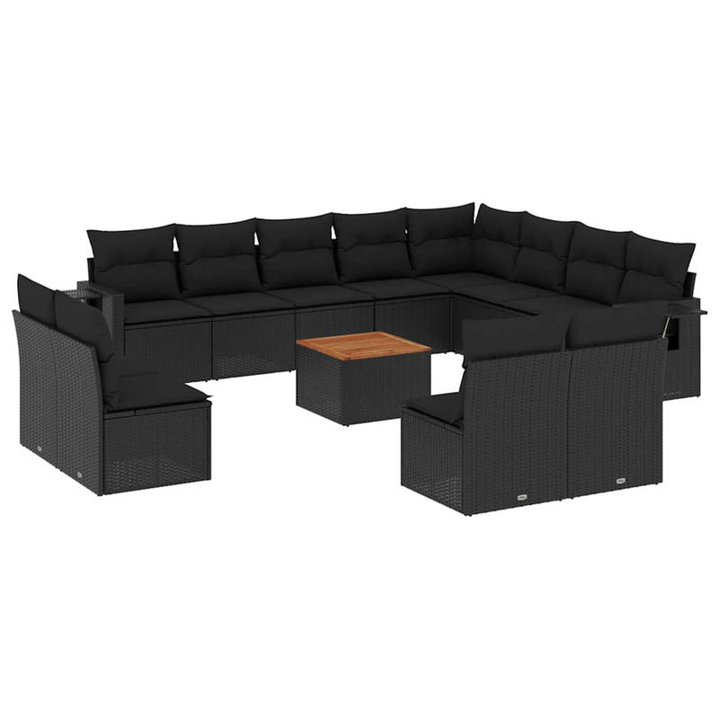 Vidaxl Gartenmöbel-Set aus Polyrattan und Akazie mit Kissen, 13-teilig, Schwarz - Bild 3