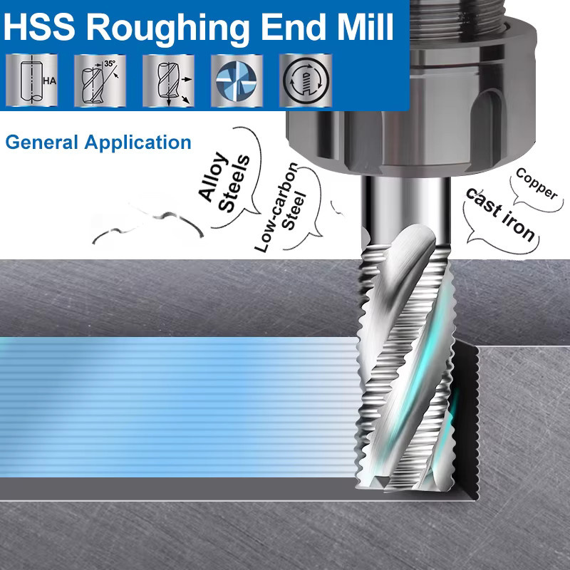 CMCP Schrupfrundfräser HSS 4-schneidig aus Hartmetall für Aluminium und Stahl, Farbe: Silber, Durchmesser: 6-20 mm - Bild 2