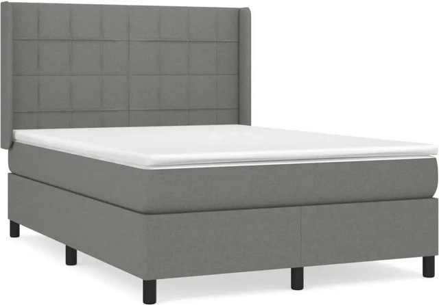 vidaXL Boxspringbett Hybrid mit Matratze und Kopfteil, Dunkelgrau, B/T/H: 140 x 190 x 128 cm - Bild 1