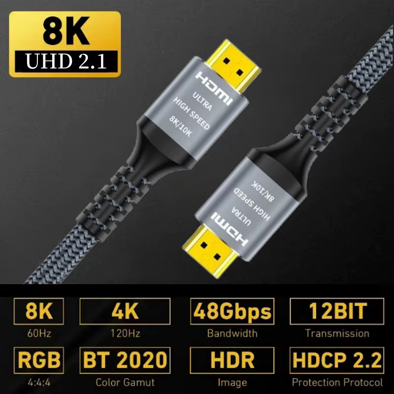 CYANMI HDMI 2.1 Kabel Ultra High Speed 48 Gbit/s in Schwarz, geflochtenes Kabel für 8K60, 4K120 und 144 Hz mit eARC, 3D und HDR10, kompatibel mit PS5, Roku TV und Blu-ray - Bild 2
