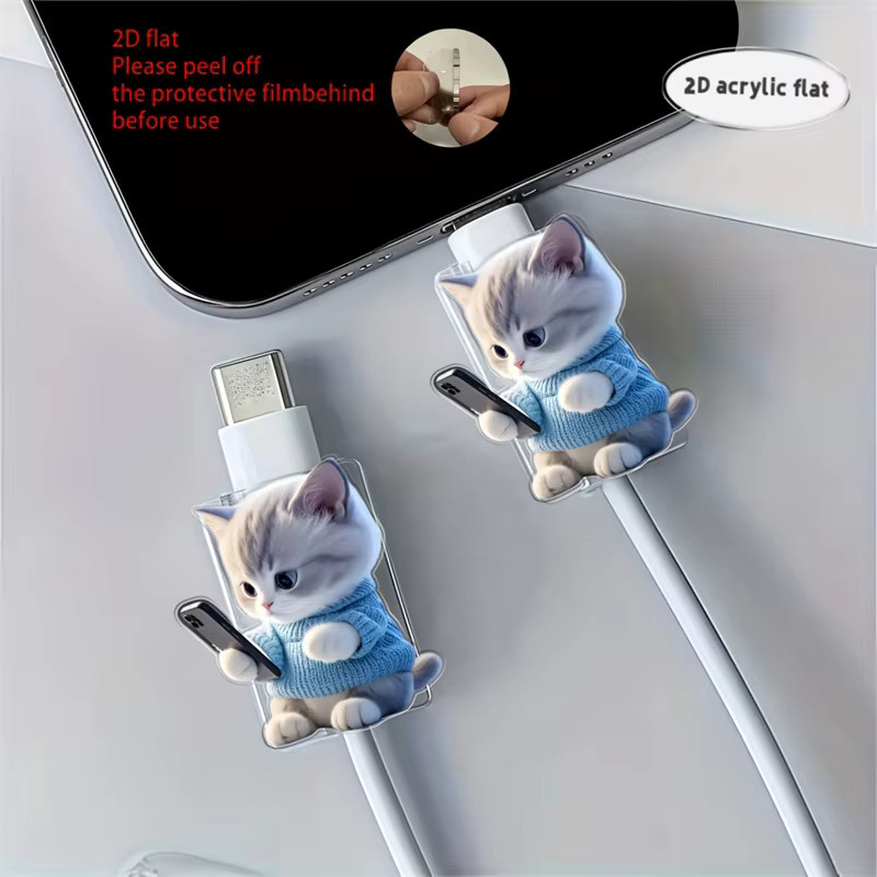 2 Stück süße Katze Kabelprotektoren im Kätzchen-Design für iPhone und USB-C Ladekabel, Mehrfarbig - Bild 2