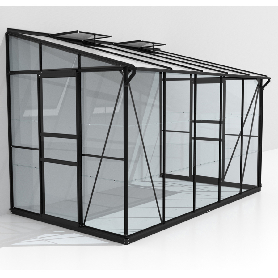 Vitavia Anlehn-Gewächshaus Osiris 6500 in Schwarz mit Pultdach und Doppel-Schiebetür, 6,5 m² - Bild 3