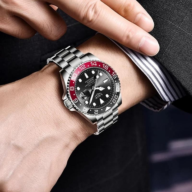 LIGE Digitaluhr, Quarz, Edelstahl, Schwarz, 43 mm, Herren - Bild 5