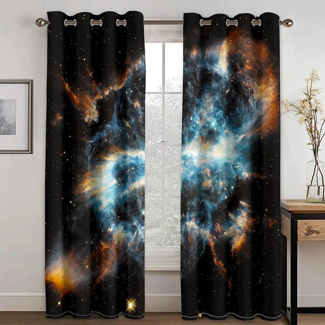 Doppelte Galaxie Fenster Vorhänge von Household supplies MH mit Weltraum-Motiv in Blau und Lila, Lichtfilternd, 2 Stück, Breite: 60 cm, Höhe: 60 cm - Bild 1