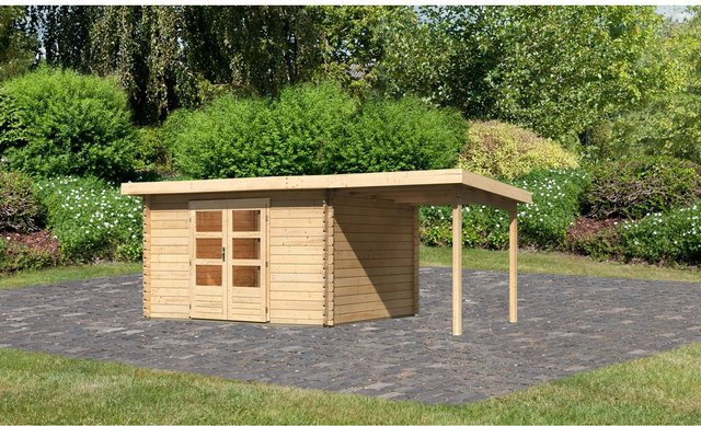Karibu Holz-Gartenhaus Ängelholm in Natur mit Pultdach und Blockbohlenbauweise, B/T/H: 340 x 280 x 222 cm - Bild 1