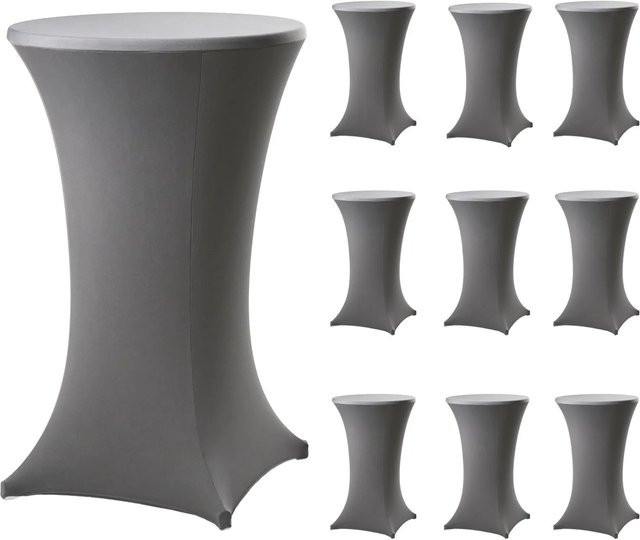 TRUTZHOLM 10er Set runde Stehtischhusse aus elastischem New Jersey Stretchstoff in Grau, Durchmesser: 60 cm - Bild 1