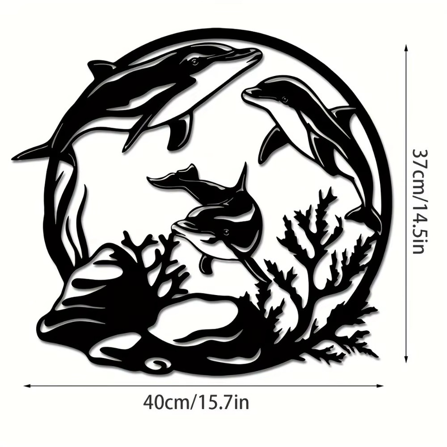 CIFBUY Delfin Metall-Wandkunst in Schwarz als moderne nautische Hängedekoration - Bild 3
