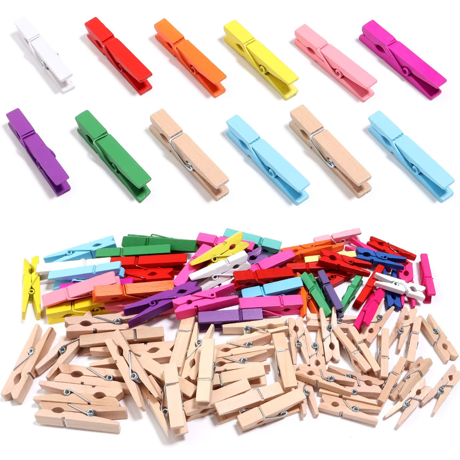 Bunte Holz-Clips in verschiedenen Größen für DIY-Projekte, Fotos und Näharbeiten, 50 Stück, Mehrfarbig - Bild 2