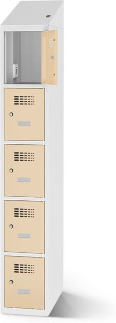 rotstahl Fächerschrank mit 5 Fächern und Ladefunktion, Farbe: Elfenbein/Beige, B: 40 cm, H: 200 cm - Bild 1
