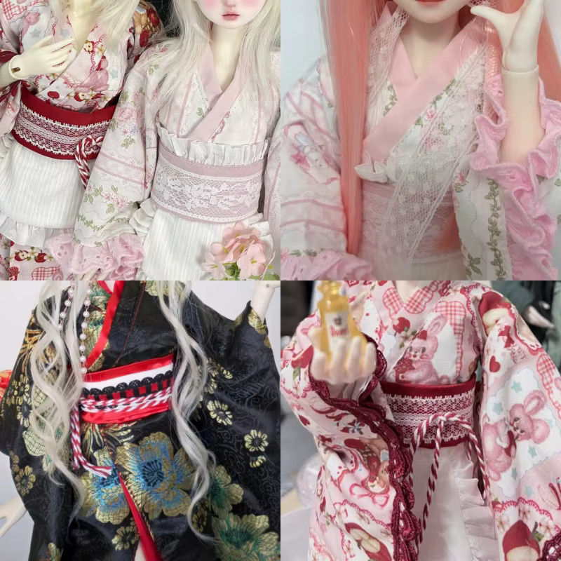 52TOYS Puppenkleidung, Outfit, 1/4 Größe, BJD, japanischer Stil, Showa-Kimono-Stoff, Kleidungsset, Zubehör, Bunt / Mehrfarbig - Bild 3