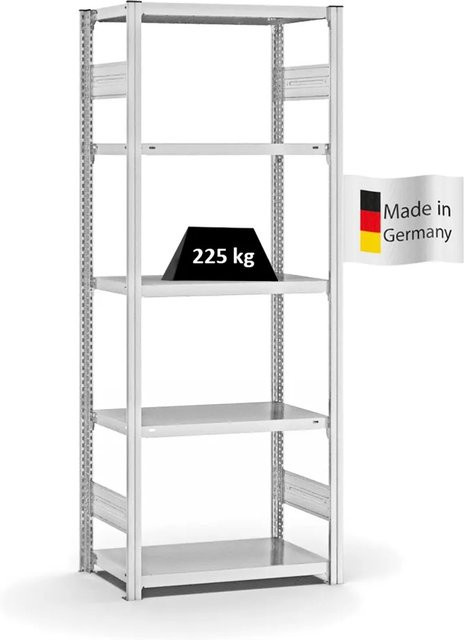 PROREGAL Fachbodenregal Stecksystem T-Profil Medium-Duty in Lichtgrau mit 5 Ebenen, H x B x T: 200 x 75 x 40 cm - Bild 1
