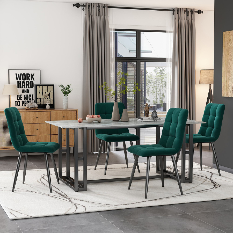 Aosom Vierer-Set Esszimmerstühle in Samtoptik mit Metallrahmen, Grün, B/T/H: 45 x 66 x 70,5 cm - Bild 2