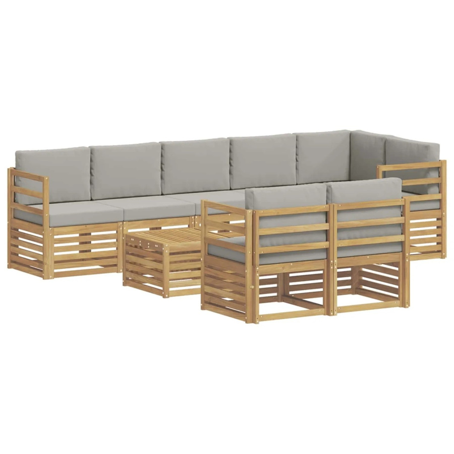 vidaXL Outdoor-Sofagarnitur aus Akazie mit Polstern in Weiß, Grau und Braun, 9-teiliges Set mit Armlehnen und UV-beständigem Polyester, B/T/H: 59 x 59 x 37 cm - Bild 2