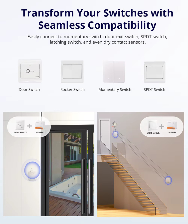 SONOFF MINIR4 WLAN Smart Switch Wi-Fi 2-Wege-Schalter in Weiß, kompatibel mit eWelink, Alexa und Google Home, inklusive S-MATE2 für drahtlose Steuerung - Bild 3