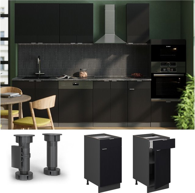 Vicco Schubunterschrank Fame-Line Anthrazit Schwarz gestreift mit Arbeitsplatte Breite: 40 cm, Tiefe: 40 cm - Bild 1
