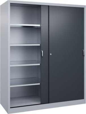 C + P Schiebetüren-Werkzeugschrank Acurado aus Stahl in Weißaluminium/Anthrazitgrau, B: 160 cm, T: 60 cm, H: 195 cm - Bild 1