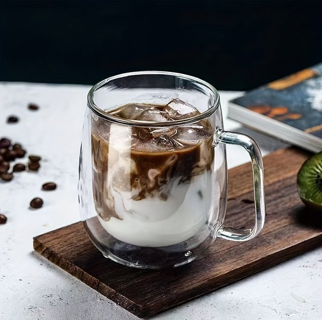 LOULONG 2er Set doppelwandige Gläser mit Griff, transparente Espresso- und Kaffeetassen für Heiß- und Kaltgetränke, 150 ml und 250 ml - Bild 1