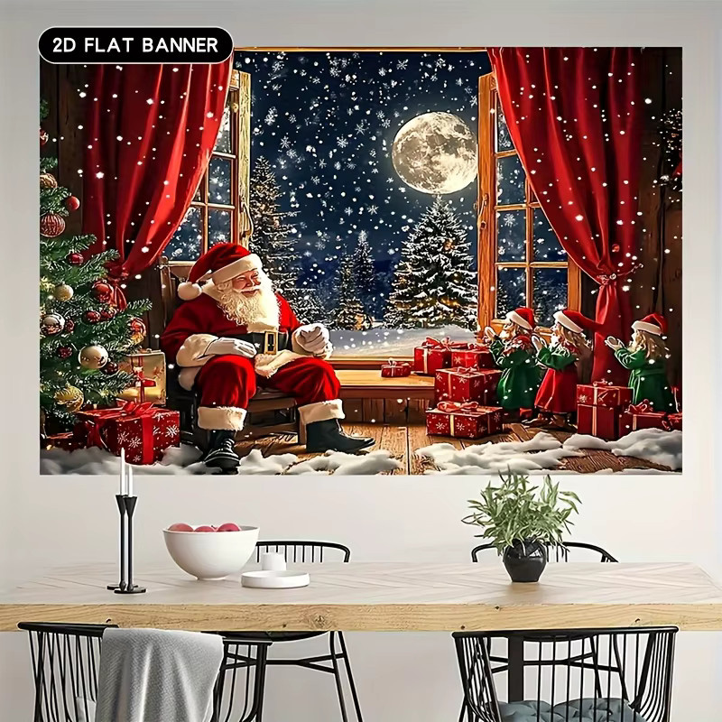 VIKAMA Weihnachtsmann Schneeszene Wandteppich zur Weihnachtsdekoration für dein Wohnzimmer - Bild 2