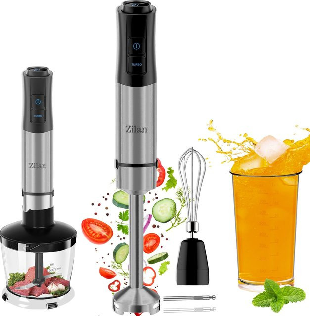 Zilan 5-in-1 Stabmixer Set mit 1200W Leistung, 12 Geschwindigkeitsstufen und Edelstahlgehäuse in Silber - Bild 1