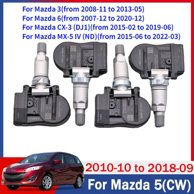 GANGLE Reifendruckkontrollsystem Sensor Set 4 Stück 433MHz für Mazda 2 5 CX-3 CX-5 CX-7 CX-9 MX-5 GS1D37140 BHB637140 - Bild 1