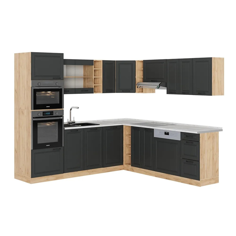 Vicco R-Line Eckküche Landhausstil in Anthrazit und Goldkraft Eiche mit Marmor-Optik B/T/H: 237 x 247 x 81,6 cm - Bild 2