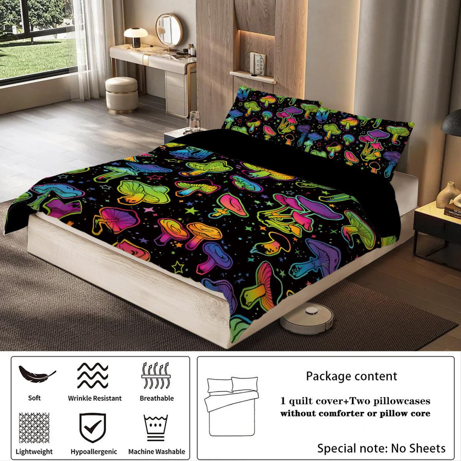 Tinika Chen 3-teiliges Bettwäsche-Set mit Pilzprint und Farbverlauf in Multicolor, Single Bettwäsche mit 1 Daunendeckenbezug und 2 Kissenbezügen, B/H: 135 x 200 cm - Bild 3