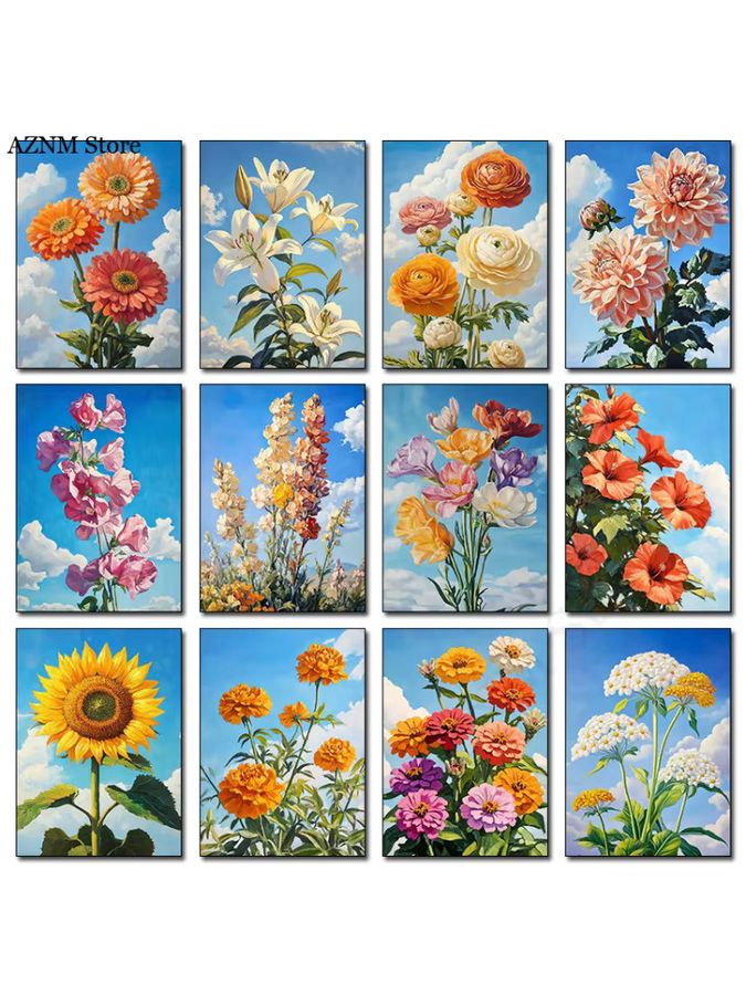 Vintage Blumen Wandbild Potdemiel mit Nelke und Hortensie als Leinwandmalerei im Portraitformat - Bild 3