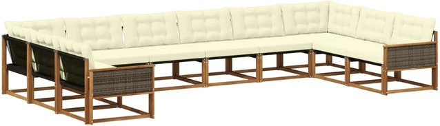 vidaXL Outdoor-Sofagarnitur L-Form aus massivem Akazienholz mit 10 Kissen in Beige und Natur - Bild 1