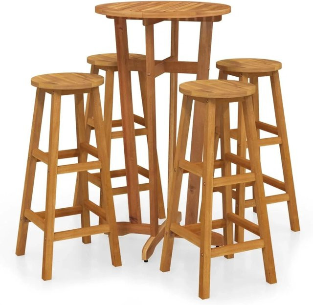 vidaXL Garten-Essgruppe Modell 50 aus Akazien-Massivholz, 5-teilig, Braun, Rund - Bild 1