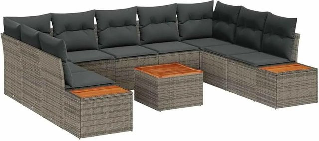 vidaXL Gartensofa-Set aus Polyrattan in Grau mit Kissen und integriertem Stauraum, 5-teilige U-Form mit Stahlgestell - Bild 1