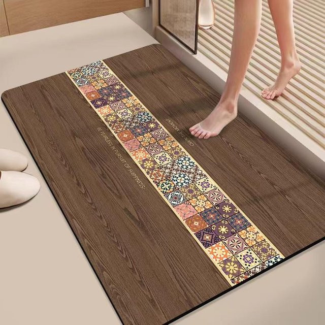 Absorbierende Kieselgurmatte von Yiran Furniture, rutschfeste und schnelltrocknende Badezimmer-Fußmatte in Multicolour, B/T: 90 x 60 cm - Bild 1