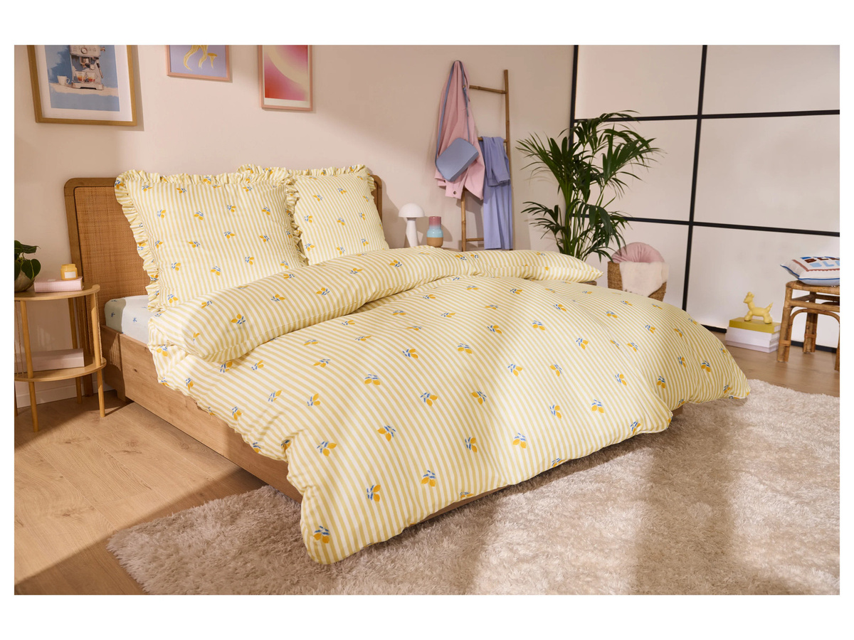 LIVARNO Mikrofaser-Satin-Bettwäsche mit Reißverschluss, Gelb, B/H: 155 x 220 cm und Kopfkissen 80 x 80 cm - Bild 2