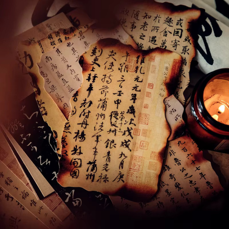Morgenregen Postkarten im antiken Stil mit chinesischer Kalligrafie und Zitaten, beige, rechteckig - Bild 2