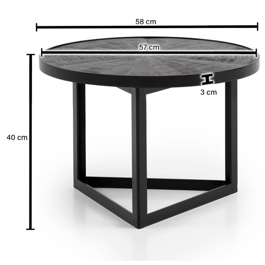 Couchtisch Wohnling Sonnenstrahlen aus Mango Massivholz in Schwarz im Industrial-Design B/H/T: 58 x 40 x 58 cm - Bild 2