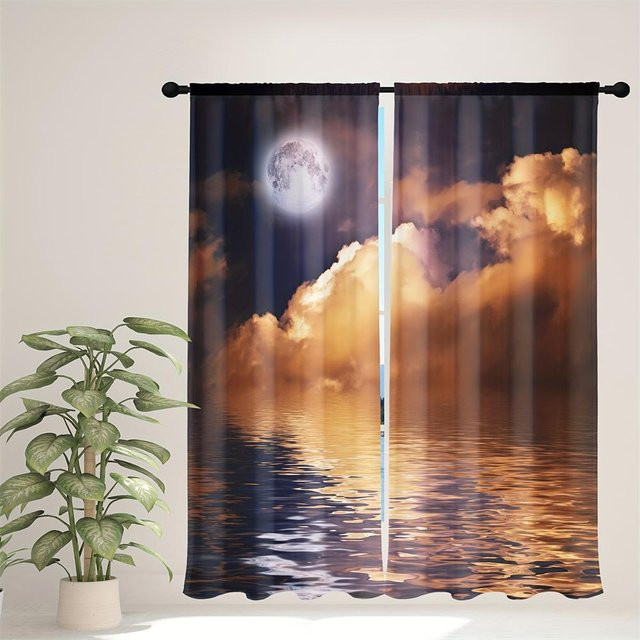 Yiran Furniture Fenstervorhang mit Sternenhimmel-Motiv in Blau, 2er-Set, B: 65 cm, H: 60 cm - Bild 1