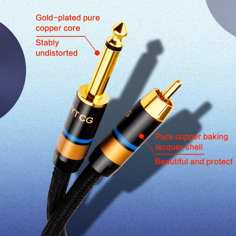 YYTCG Hifi Dual TS Mono auf 2 Cinch Audiokabel Schwarz, 6,5 mm und 6,35 mm Stecker, abgeschirmtes OFC-Kabel für Verstärker, Mixer und Lautsprecher - Bild 4