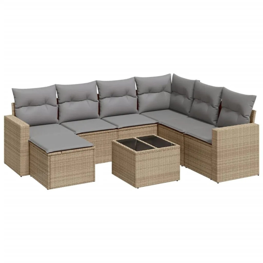 vidaXL 8-tlg. Garten-Sofagarnitur in L-Form aus PE-Rattan und pulverbeschichtetem Stahl mit Kissen in Beige-grau - Bild 2