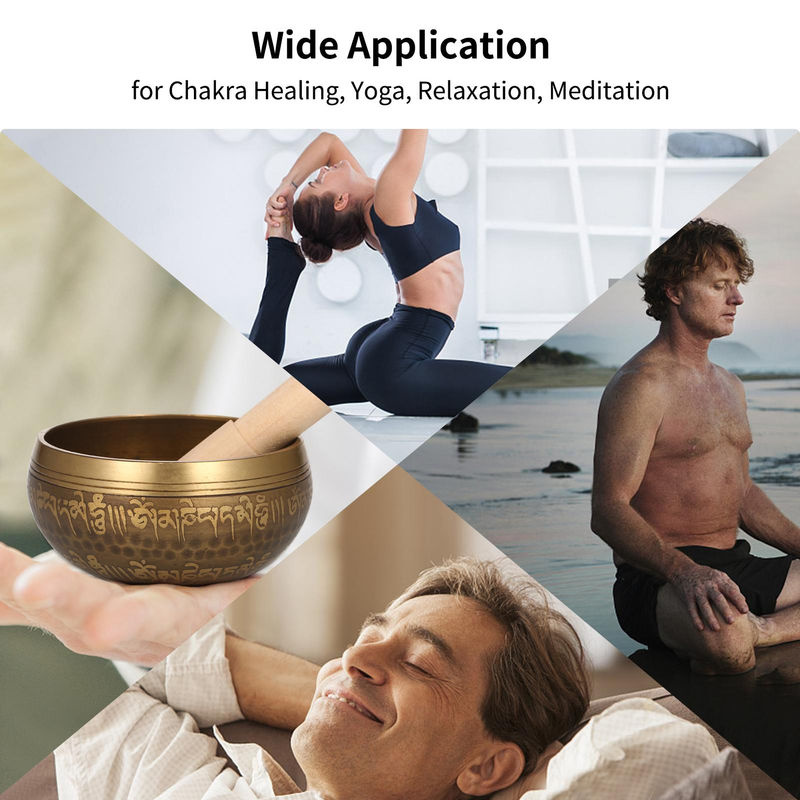 Handgefertigte Tibetische Klangschale von TOMTOP JMS aus Messing und Holz in Gold für Meditation und Musiktherapie - Bild 5