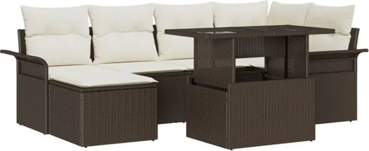 7-teiliges Garten-Sofa-Set aus braunem Poly-Rattan mit Kissen und integriertem Stauraum von vidaXL - Bild 1