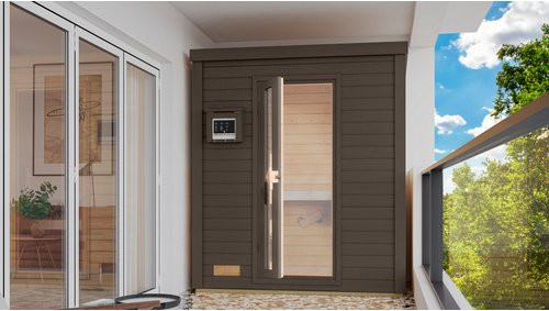 KARIBU Saunahaus Suurlaht in Beige mit 9 kW Ofen und externer Steuerung für 1 Person, B/T/H: 196 x 113 x 228 cm - Bild 1